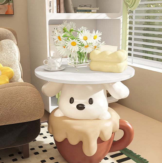 Lumendat Contemporary Creative Kids Teacup Dog-Shaped Resin Solid Wood Side Table 1-Tray For Living Room Lumendat