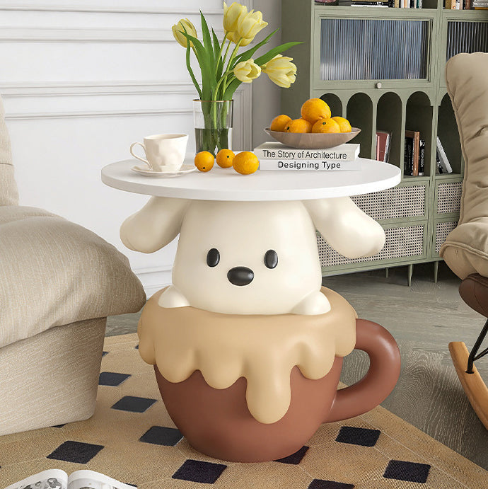 Lumendat Contemporary Creative Kids Teacup Dog-Shaped Resin Solid Wood Side Table 1-Tray For Living Room Lumendat