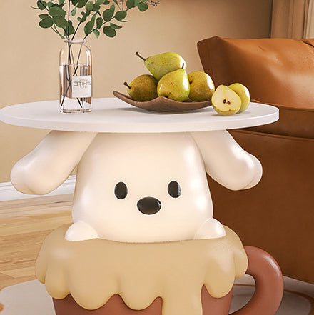 Lumendat Contemporary Creative Kids Teacup Dog-Shaped Resin Solid Wood Side Table 1-Tray For Living Room Lumendat