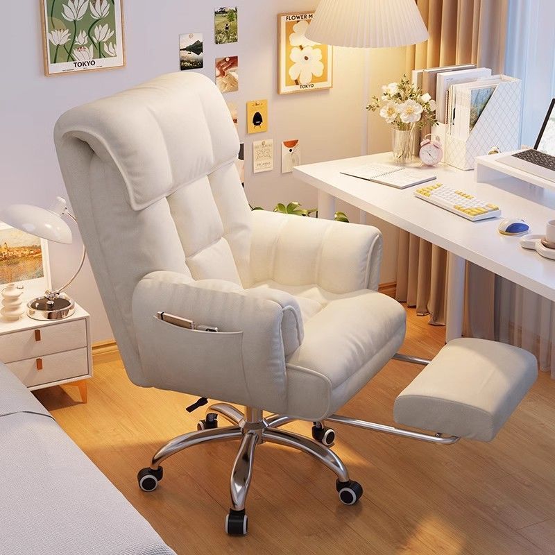 Modern Minimalist Fabric & Stainless Steel Square Seat Desk Chair With Adjustable Backrest & Swivel Base For Home Office DFM-F