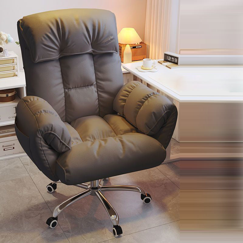 Modern Minimalist Fabric & Stainless Steel Square Seat Desk Chair With Adjustable Backrest & Swivel Base For Home Office DFM-F