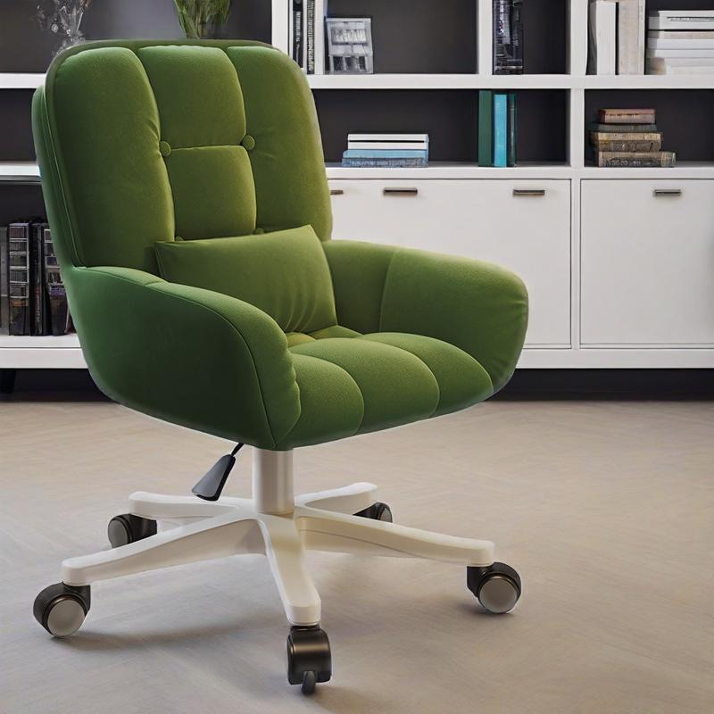 Modern Minimalist Velvet PU Leather & Nylon Square Desk Chair With Adjustable Height For Home Office