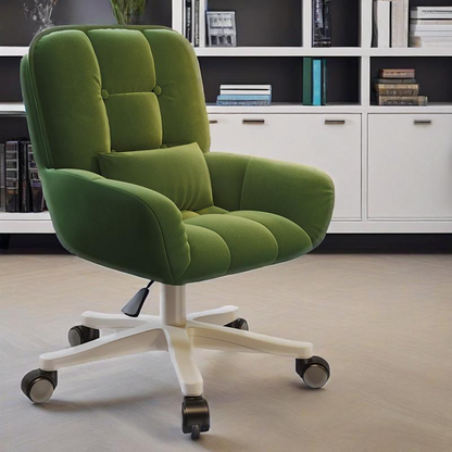 Modern Minimalist Velvet PU Leather & Nylon Square Desk Chair With Adjustable Height For Home Office