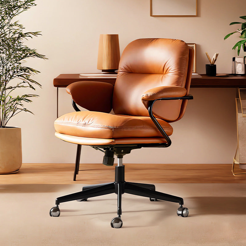 Contemporary Nordic PU Leather Square Desk Chair With Swivel & Height Adjustment For Home Office DFM-F