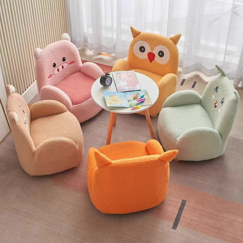 Lumendat Contemporary Creative Lambswool & Wood Square Sofa Chair For Kids Living Room & Bedroom Lumendat