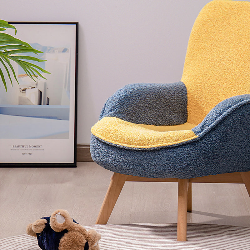 Lumendat Modern Minimalist Teddy Velvet & Wood Curved Sofa Chair With Foldable Backrest For Kids Bedroom & Living Room Lumendat