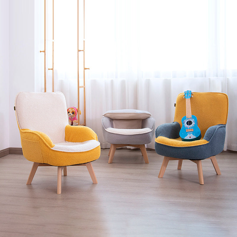 Lumendat Modern Minimalist Teddy Velvet & Wood Curved Sofa Chair With Foldable Backrest For Kids Bedroom & Living Room Lumendat
