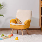 Lumendat Modern Minimalist Teddy Velvet & Wood Curved Sofa Chair With Foldable Backrest For Kids Bedroom & Living Room Lumendat