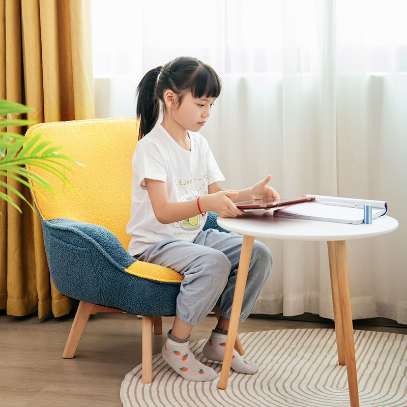 Lumendat Modern Minimalist Teddy Velvet & Wood Curved Sofa Chair With Foldable Backrest For Kids Bedroom & Living Room Lumendat