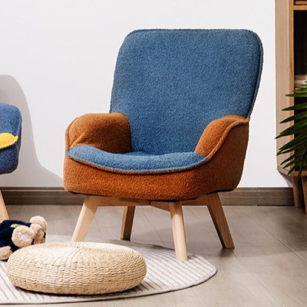 Lumendat Modern Minimalist Teddy Velvet & Wood Curved Sofa Chair With Foldable Backrest For Kids Bedroom & Living Room Lumendat