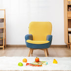 Lumendat Modern Minimalist Teddy Velvet & Wood Curved Sofa Chair With Foldable Backrest For Kids Bedroom & Living Room Lumendat