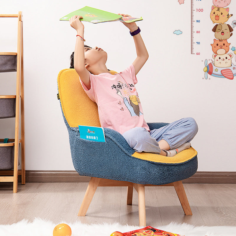 Lumendat Modern Minimalist Teddy Velvet & Wood Curved Sofa Chair With Foldable Backrest For Kids Bedroom & Living Room Lumendat