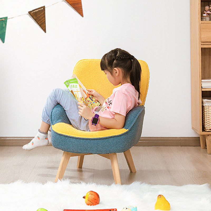 Lumendat Modern Minimalist Teddy Velvet & Wood Curved Sofa Chair With Foldable Backrest For Kids Bedroom & Living Room Lumendat
