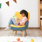 Lumendat Modern Minimalist Teddy Velvet & Wood Curved Sofa Chair With Foldable Backrest For Kids Bedroom & Living Room Lumendat