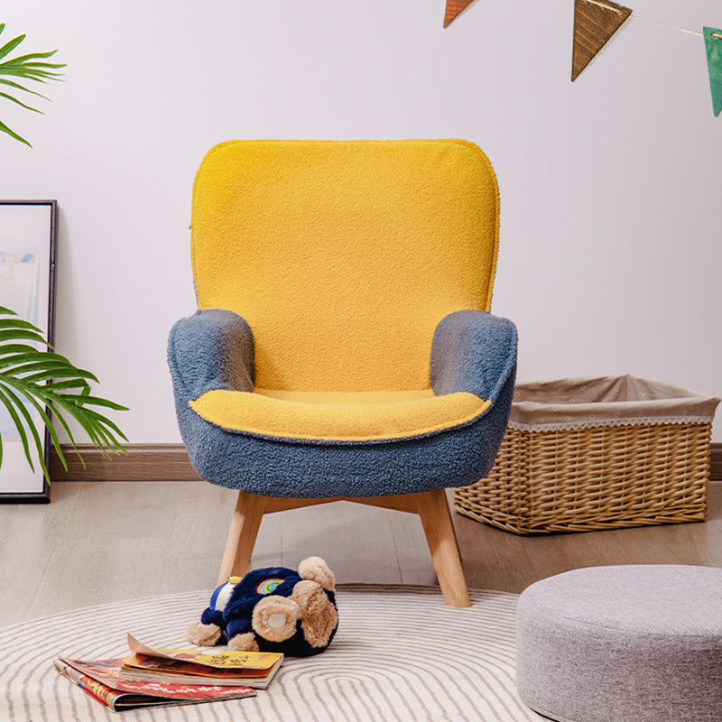 Lumendat Modern Minimalist Teddy Velvet & Wood Curved Sofa Chair With Foldable Backrest For Kids Bedroom & Living Room Lumendat