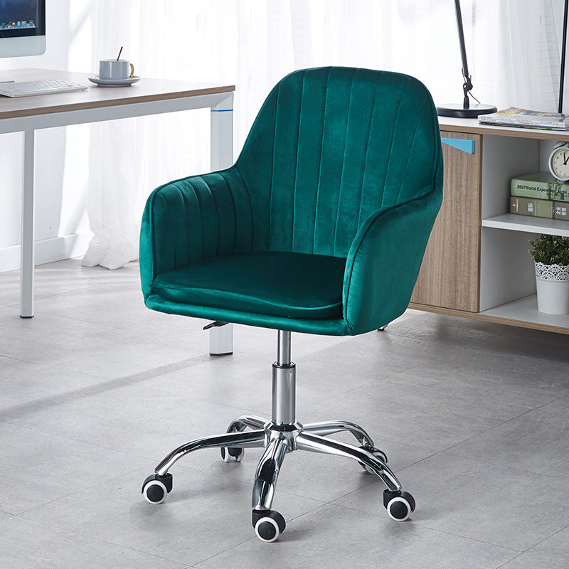Modern Minimalist Velvet & Metal Square Desk Chair With Swivel & Height Adjustment For Home Office DFM-F
