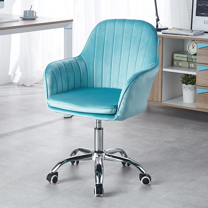 Modern Minimalist Velvet & Metal Square Desk Chair With Swivel & Height Adjustment For Home Office