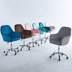 Modern Minimalist Velvet & Metal Square Desk Chair With Swivel & Height Adjustment For Home Office DFM-F