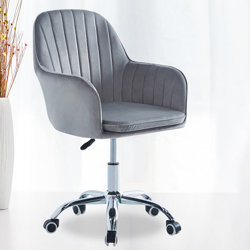 Modern Minimalist Velvet & Metal Square Desk Chair With Swivel & Height Adjustment For Home Office DFM-F