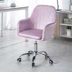 Modern Minimalist Velvet & Metal Square Desk Chair With Swivel & Height Adjustment For Home Office DFM-F