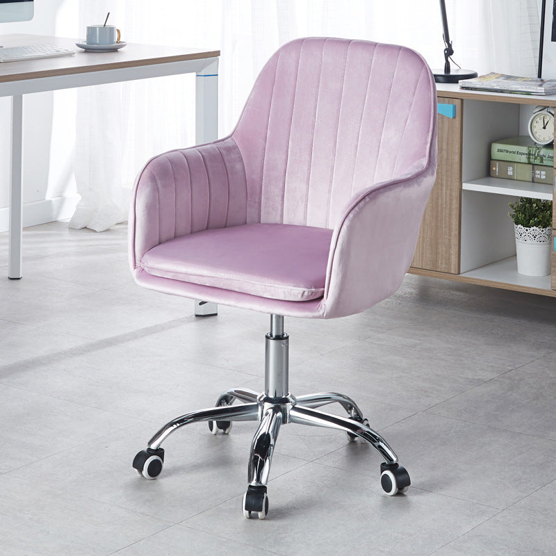 Modern Minimalist Velvet & Metal Square Desk Chair With Swivel & Height Adjustment For Home Office DFM-F