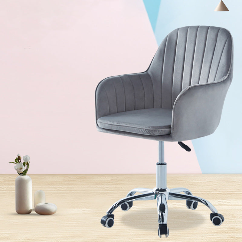 Modern Minimalist Velvet & Metal Square Desk Chair With Swivel & Height Adjustment For Home Office