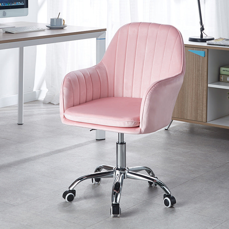 Modern Minimalist Velvet & Metal Square Desk Chair With Swivel & Height Adjustment For Home Office DFM-F