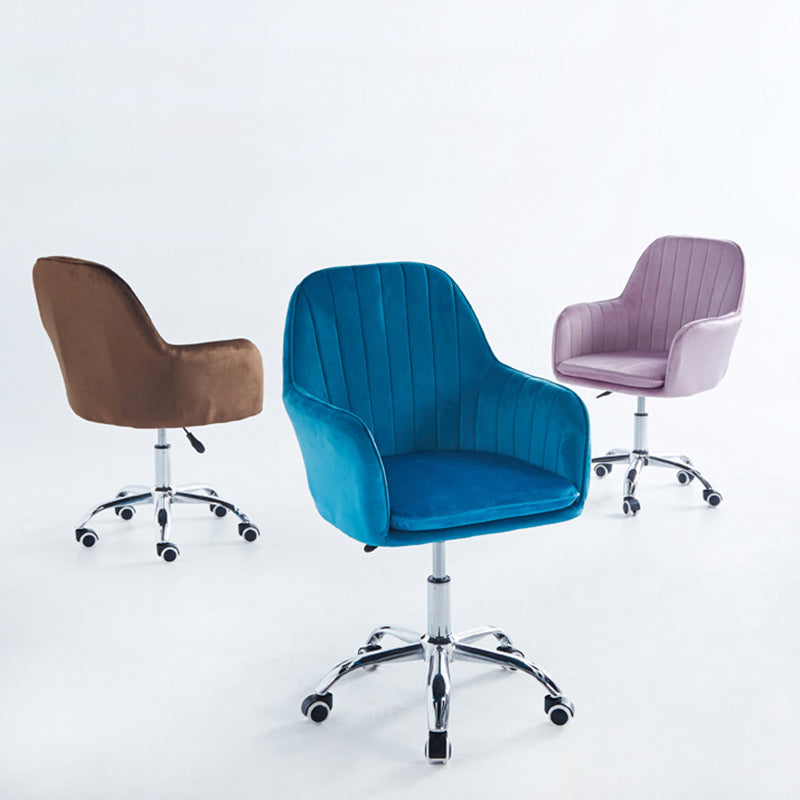 Modern Minimalist Velvet & Metal Square Desk Chair With Swivel & Height Adjustment For Home Office DFM-F