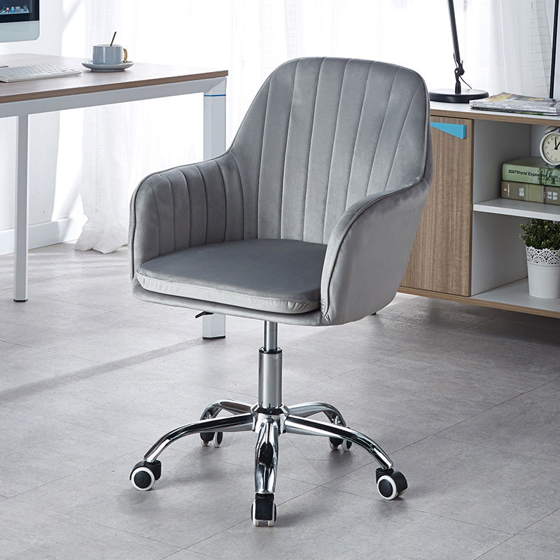 Modern Minimalist Velvet & Metal Square Desk Chair With Swivel & Height Adjustment For Home Office DFM-F