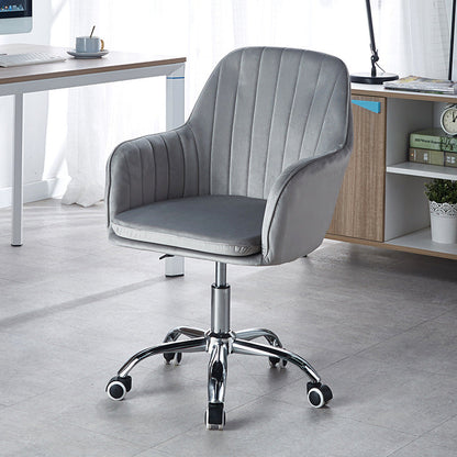 Modern Minimalist Velvet & Metal Square Desk Chair With Swivel & Height Adjustment For Home Office