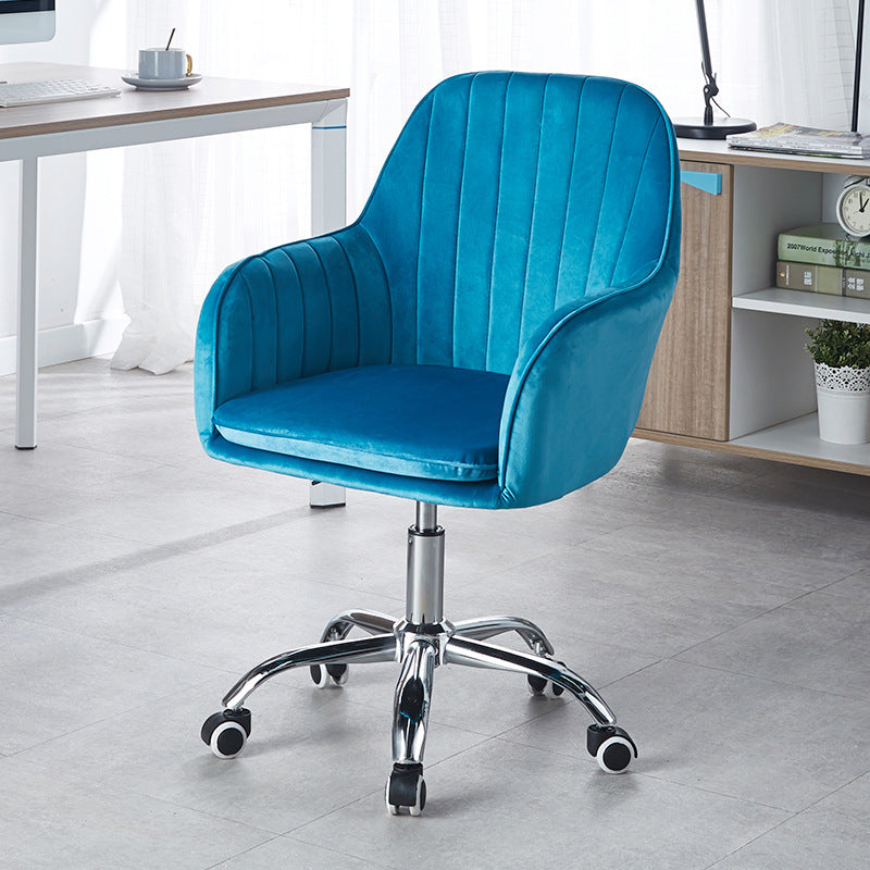 Modern Minimalist Velvet & Metal Square Desk Chair With Swivel & Height Adjustment For Home Office DFM-F
