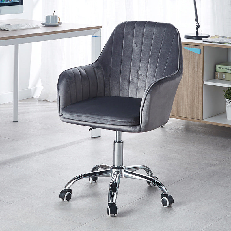 Modern Minimalist Velvet & Metal Square Desk Chair With Swivel & Height Adjustment For Home Office DFM-F