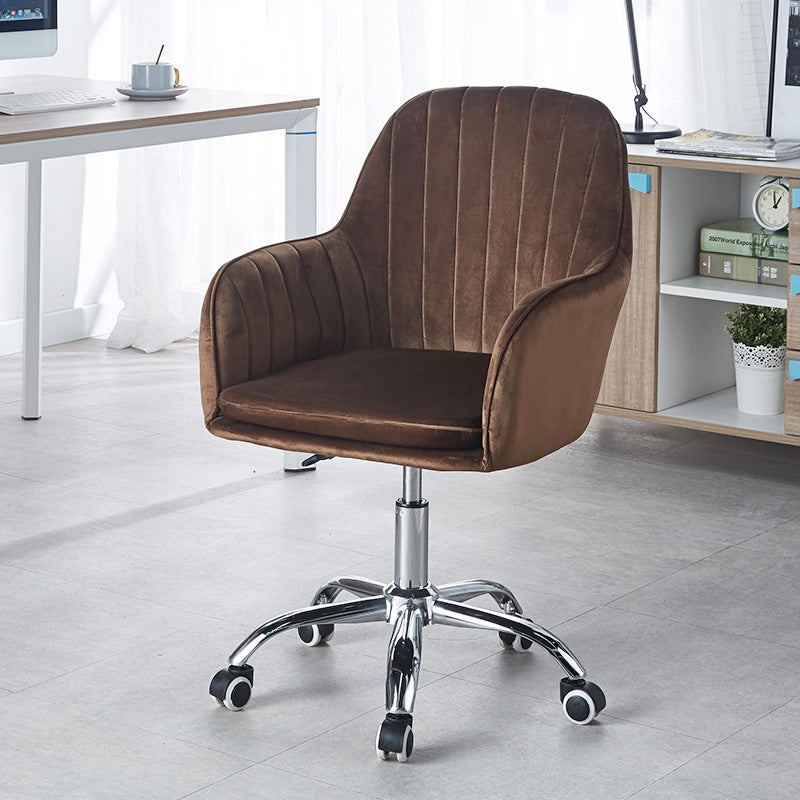 Modern Minimalist Velvet & Metal Square Desk Chair With Swivel & Height Adjustment For Home Office