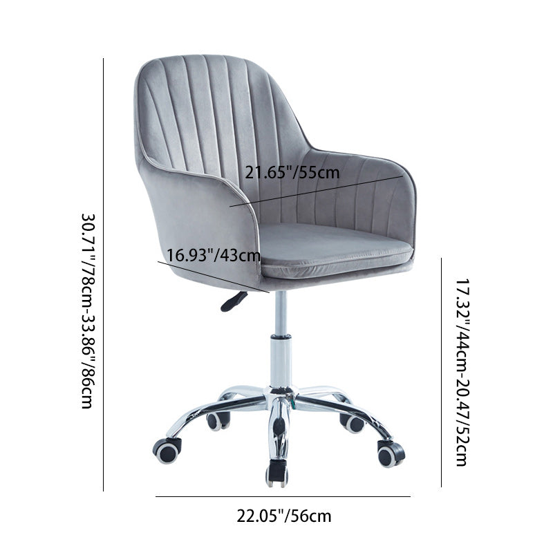 Modern Minimalist Velvet & Metal Square Desk Chair With Swivel & Height Adjustment For Home Office DFM-F