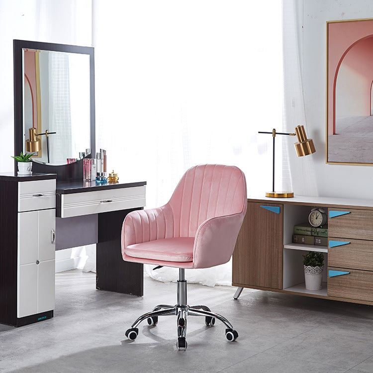 Modern Minimalist Velvet & Metal Square Desk Chair With Swivel & Height Adjustment For Home Office DFM-F