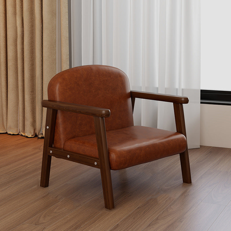 Lumendat Contemporary Scandinavian Curved Arc Rubberwood Faux Oil-Wax Leather Flannelette Kids Accent Chair Backrest Armrest For Bedroom Lumendat