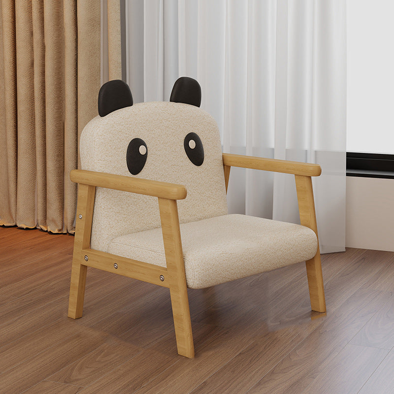Lumendat Contemporary Scandinavian Curved Arc Rubberwood Faux Oil-Wax Leather Flannelette Kids Accent Chair Backrest Armrest For Bedroom Lumendat