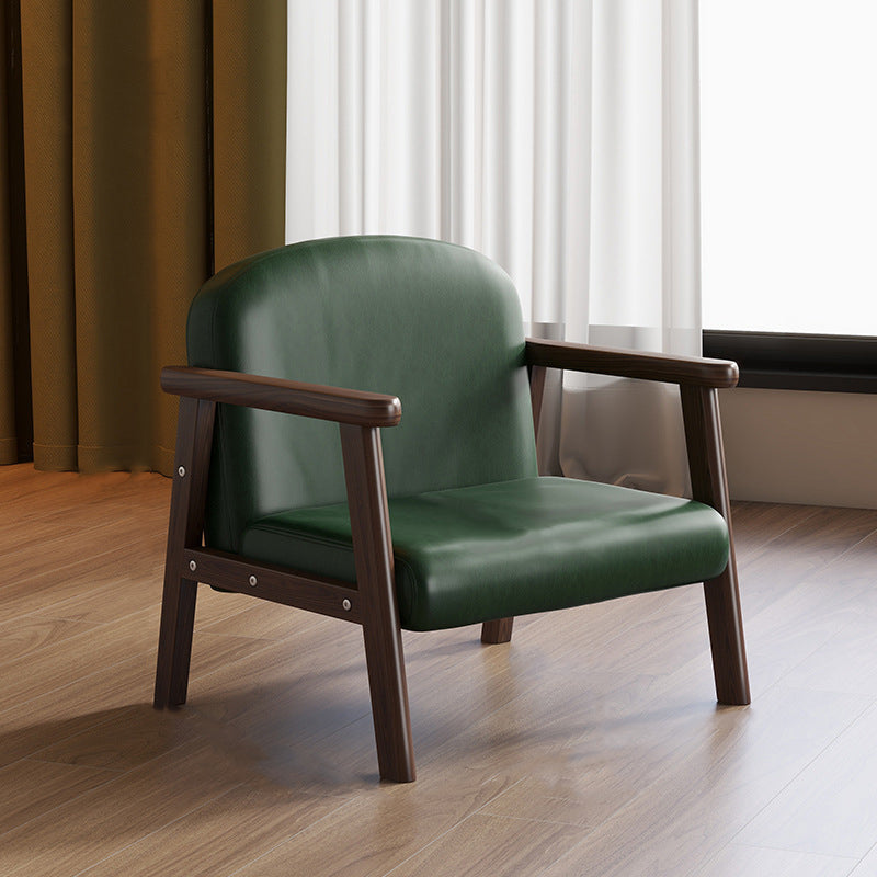Lumendat Contemporary Scandinavian Curved Arc Rubberwood Faux Oil-Wax Leather Flannelette Kids Accent Chair Backrest Armrest For Bedroom Lumendat