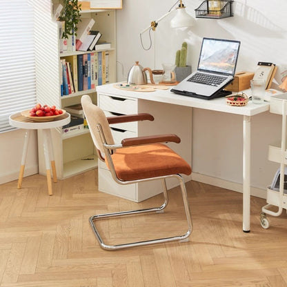 Traditional Vintage Ergonomics Lune Flannelette Iron Solid Wood Sponge Desk Chair Backrest Armrest For Home Office