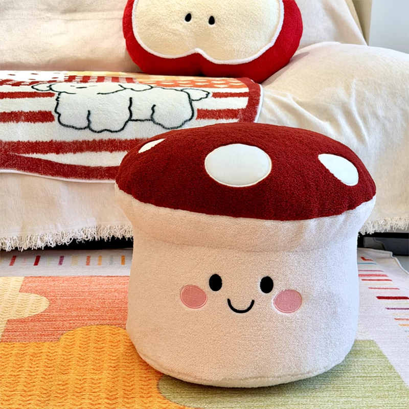 Lumendat Contemporary Creative Cartoon Mushroom Short Plush EPP Kids Low Stool Backless Armless For Living Room Lumendat