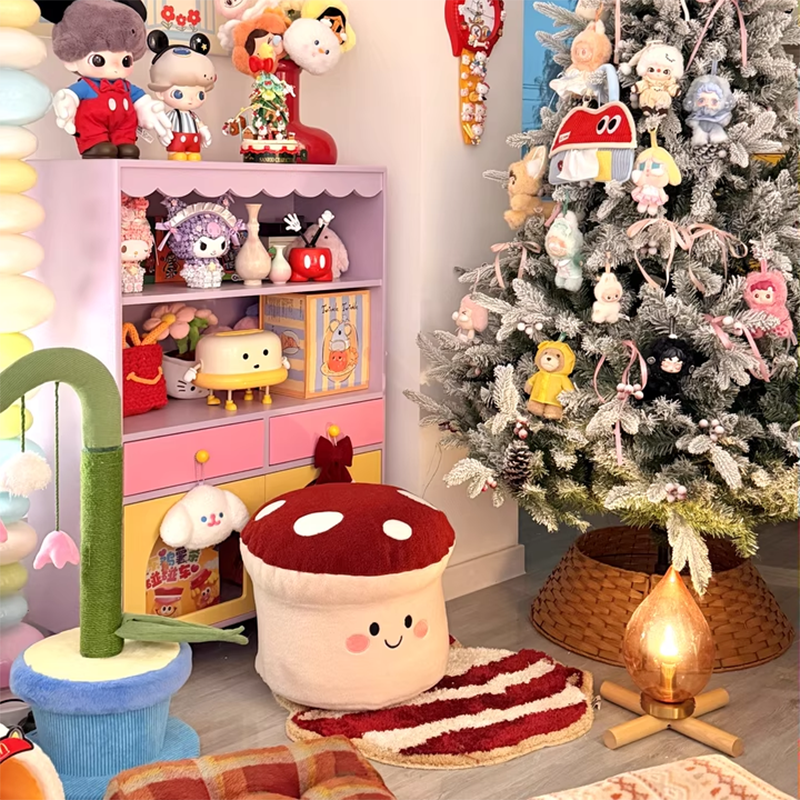 Lumendat Contemporary Creative Cartoon Mushroom Short Plush EPP Kids Low Stool Backless Armless For Living Room Lumendat