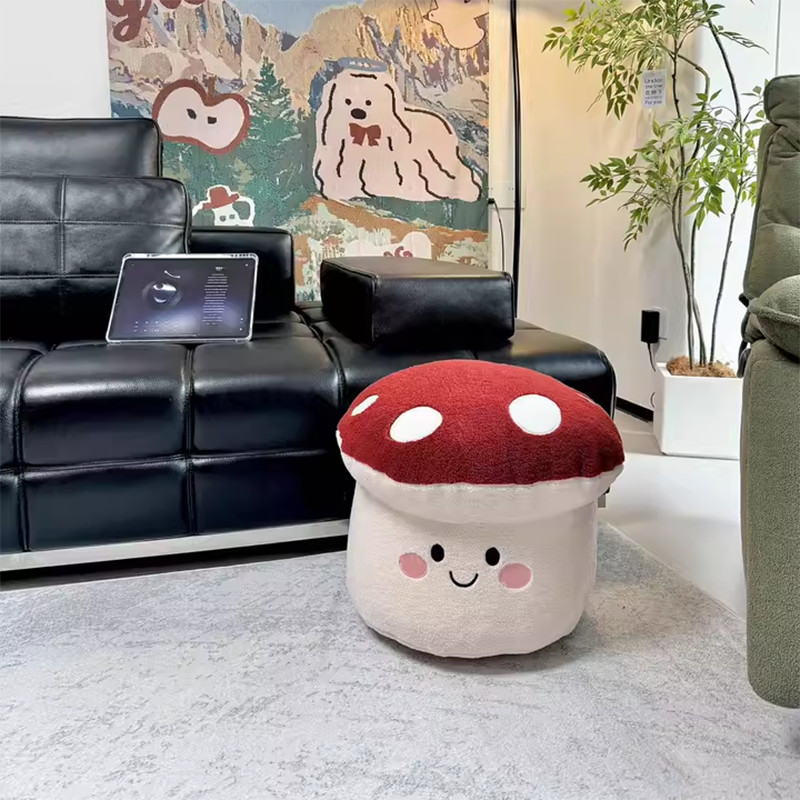 Lumendat Contemporary Creative Cartoon Mushroom Short Plush EPP Kids Low Stool Backless Armless For Living Room Lumendat