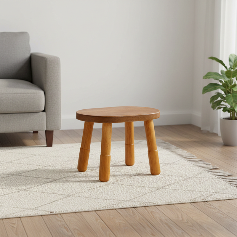 Lumendat Traditional Rustic Lentil Cashew Shaped Rubberwood Kids Low Stool Backless Armless For Hallway Lumendat