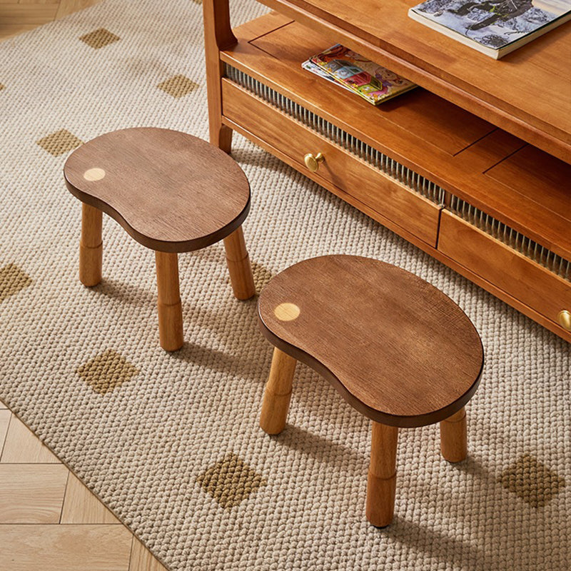Lumendat Traditional Rustic Lentil Cashew Shaped Rubberwood Kids Low Stool Backless Armless For Hallway Lumendat