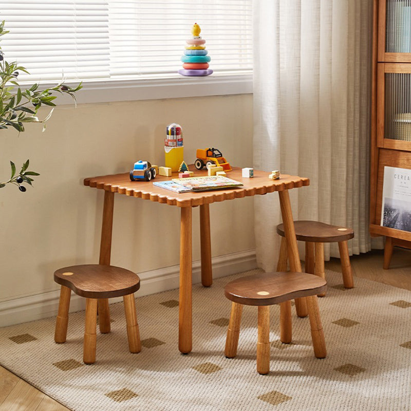 Lumendat Traditional Rustic Lentil Cashew Shaped Rubberwood Kids Low Stool Backless Armless For Hallway Lumendat