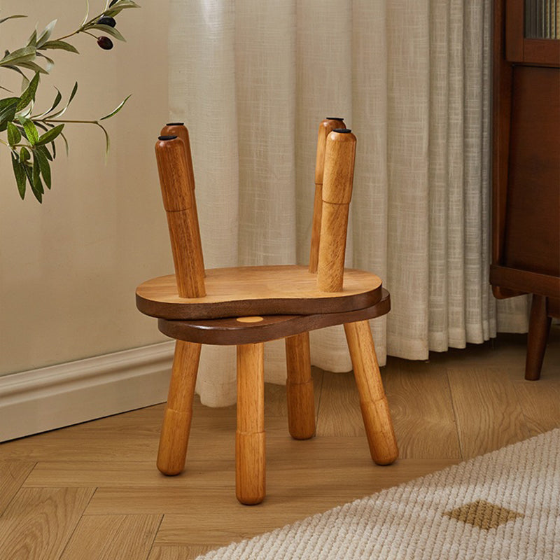 Lumendat Traditional Rustic Lentil Cashew Shaped Rubberwood Kids Low Stool Backless Armless For Hallway Lumendat