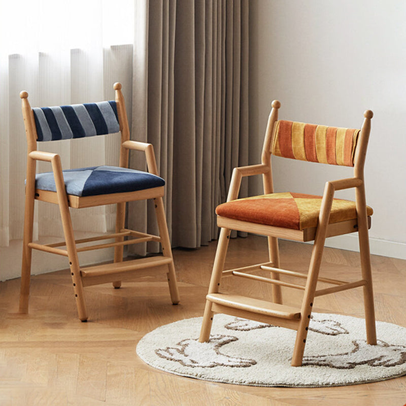 Lumendat Traditional French Trapezoidal Beech Wood Pine Board Faux Cotton-Linen Fabric Sponge Adjustable Kids Desk Chair For Study Lumendat