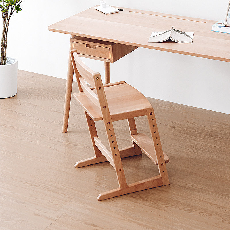 Lumendat Traditional Chinese Beech Oak Wood Rectangular Adjustable Kids Desk Chair Backrest Armless For Living Room Lumendat