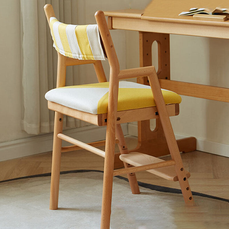 Lumendat Contemporary Nordic Beech Cotton-Linen Fabric Trapezoidal Kids Adjustable Desk Chair Backrest Armrest For Study Lumendat