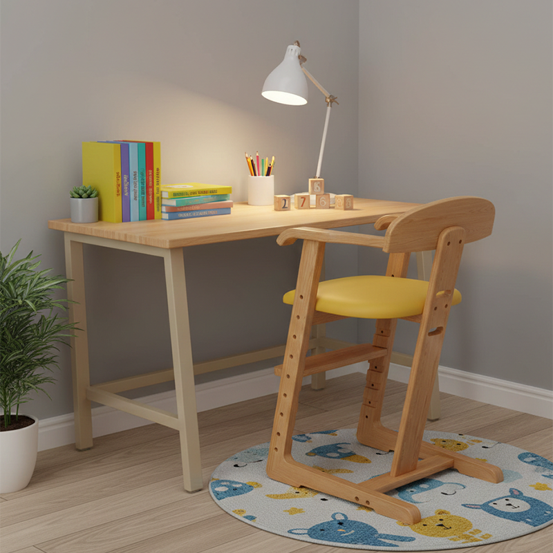 Lumendat Modern Minimalist Geometric-Shaped Rubberwood PU Leather Kids Dining Chair Backrest Armrest For Dining Room Lumendat